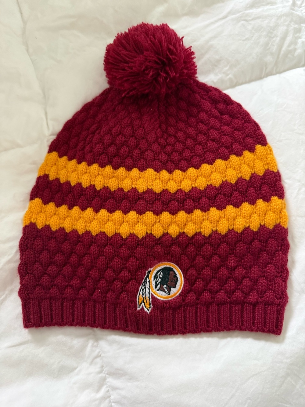 Kids Maroon & Gold Pom Pom Beanie Hat - Team Logo